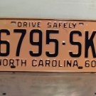 1960 North Carolina Rat Rod License Plate Tag NC #6795-SK YOM