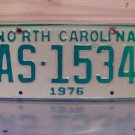 1976 North Carolina NC Truck YOM License Plate AS-1534 VG WALL