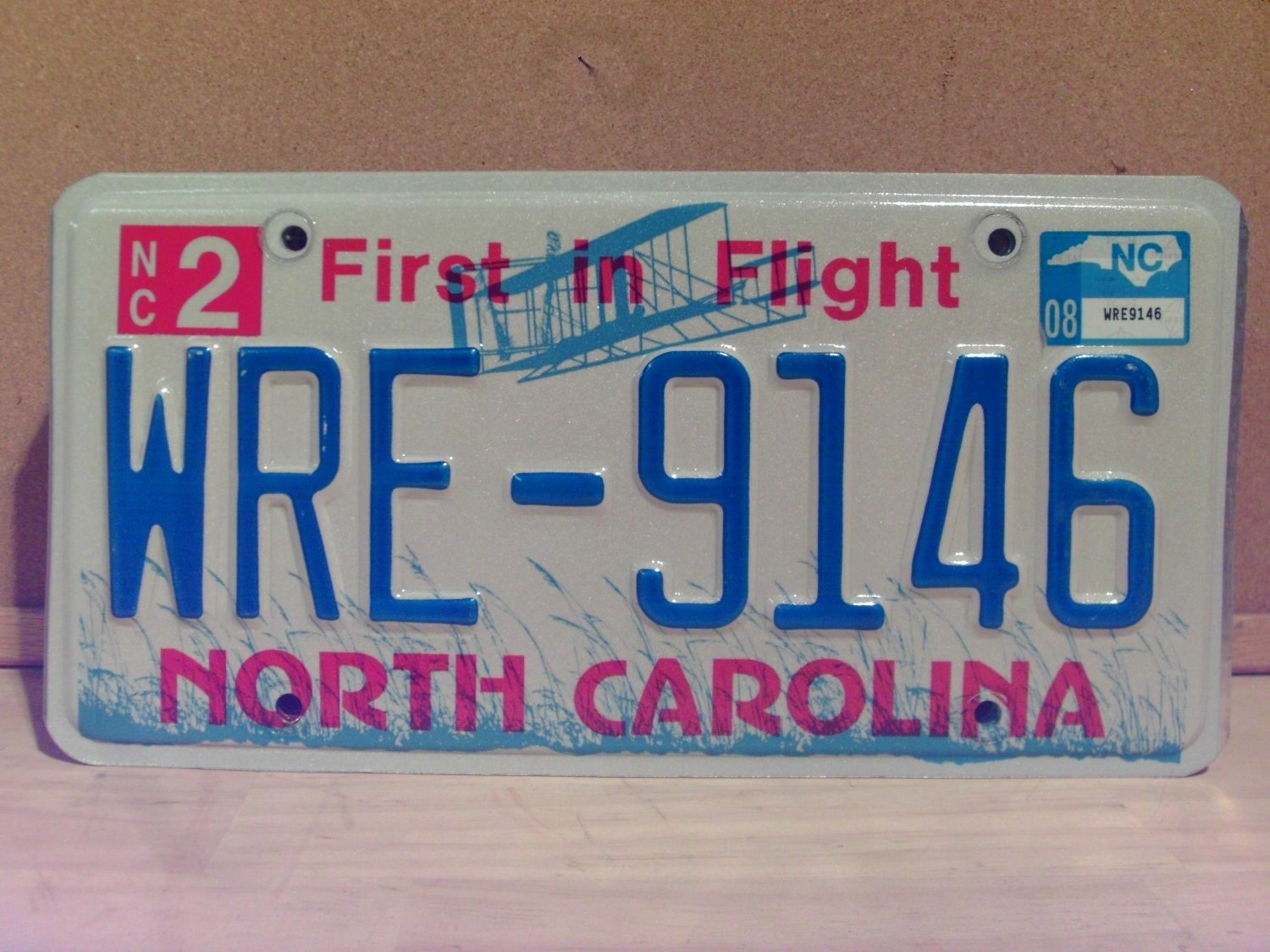 2008 North Carolina NC Blue Letter License Plate Tag WRE9146 EXN