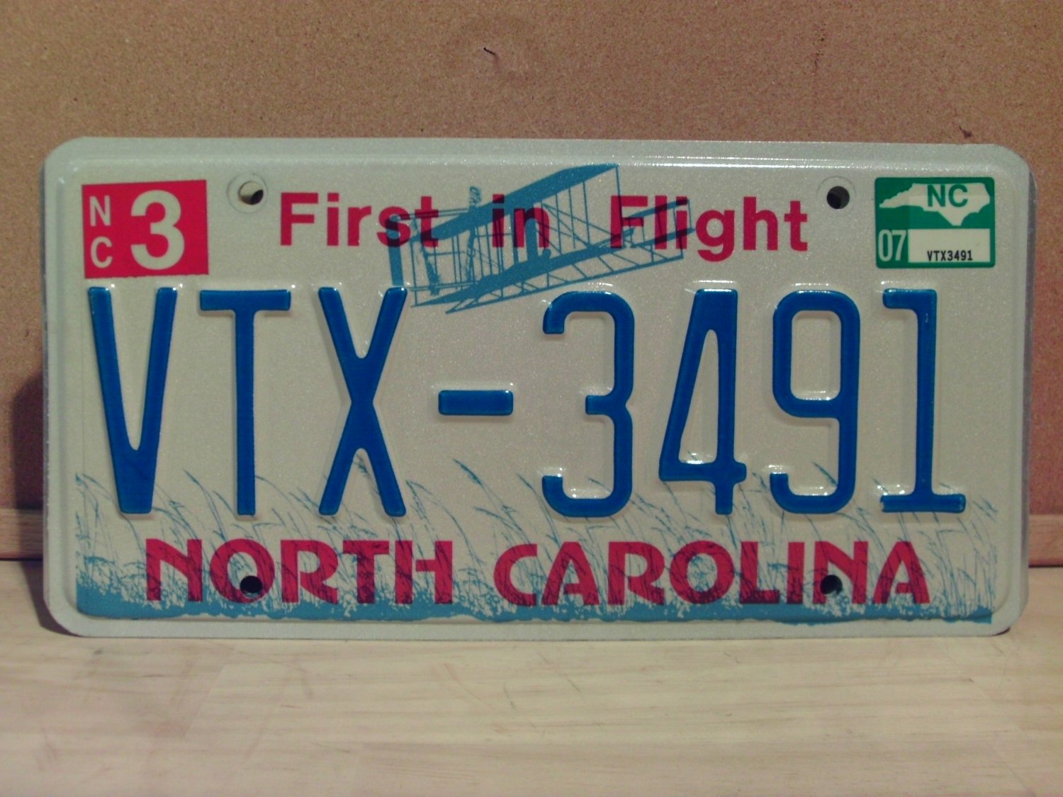 2007 North Carolina NC License Plate Tag VTX3491 EXN