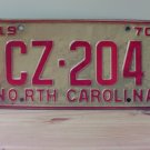 1970 North Carolina License Plate NC #CZ-204 NC1