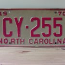 1970 North Carolina License Plate NC #CY-255 NC1