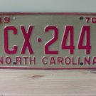 1970 North Carolina License Plate NC #CX-244 NC1