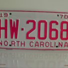 1970 North Carolina Rat Rod License Plate Tag NC #HW-2068 YOM