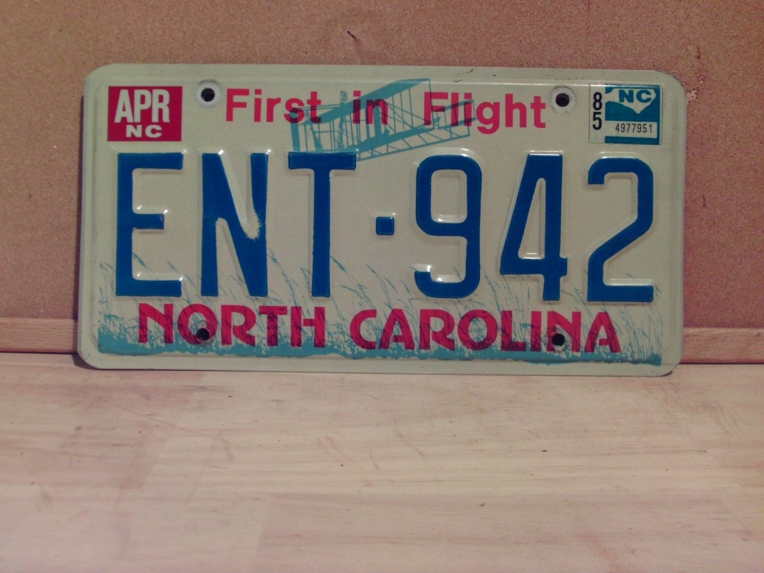 1985 North Carolina YOM License Plate Tag NC #ENT-942 EX NCY4