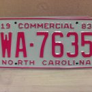 1983 North Carolina NC YOM Truck License Plate Tag #WA-7635 Mint NC8