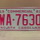 1983 North Carolina NC YOM Truck License Plate Tag #WA-7630 Mint NC8