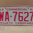1983 North Carolina NC YOM Truck License Plate Tag #WA-7627 Mint NC8