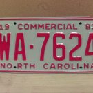 1983 North Carolina NC YOM Truck License Plate Tag #WA-7624 Mint NC8