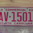 1983 North Carolina NC YOM Truck License Plate Mint #AV-1501 NCY6