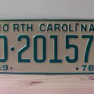 1978 North Carolina EX Trailer YOM License Plate NC #D-20157 NCY6