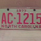 1977 North Carolina YOM Random Number Truck License Plate NC VG NCY5