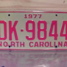 1977 North Carolina EX Truck YOM License Plate NC DK-9844 NCY5