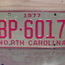 1977 North Carolina EX Truck YOM License Plate NC BP-6017 NCY5