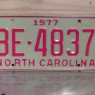 1977 North Carolina EX Truck YOM License Plate NC BE-4837 NC7