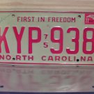 1977 North Carolina NC Passenger YOM License Plate VG KYP-938 NC4