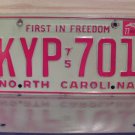 1977 North Carolina NC Passenger YOM License Plate VG KYP-701 NCY3