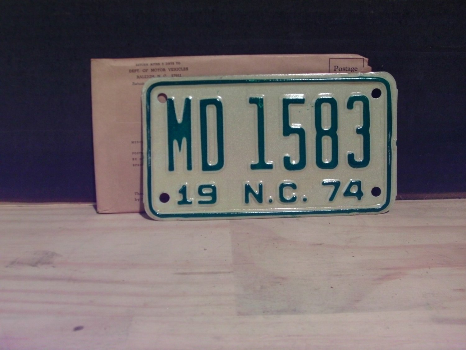 1974 North Carolina Motorcycle Dealer License Plate NC MD1583 Mint