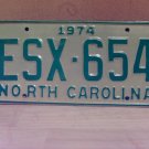 1974 North Carolina EX YOM Passenger License Plate NC ESX-654 NCY2
