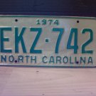 1974 North Carolina EX YOM Passenger License Plate NC EKZ-742 NC3
