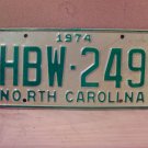 1974 North Carolina YOM License Plate Tag NC #HBW-249 EX NC2