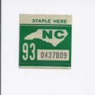 1993 North Carolina NC NOS License Plate Validation Sticker