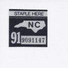 1991 North Carolina NC NOS License Plate Validation Sticker