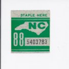 1988 North Carolina NC NOS License Plate Validation Sticker