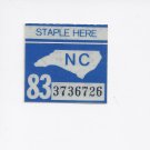 1983 North Carolina NC NOS License Plate Validation Sticker