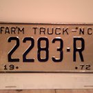 1972 North Carolina NC Farm Truck License Plate 2283-R EX NCF1