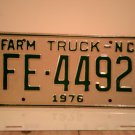 1976 North Carolina NC Farm Truck License Plate FE-4492 Mint NCF1