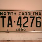1980 North Carolina NC YOM Taxi License Plate TA-4276 Mint