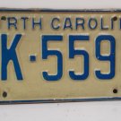 1972 North Carolina NC YOM Passenger License Plate DK-5594 VG NC2