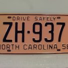 1958 North Carolina Rat Rod License Plate Tag NC #ZH-937 YOM