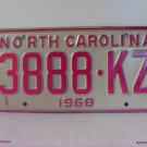1968 North Carolina NC YOM Trailer License Plate 3888-KZ VG+ NC8