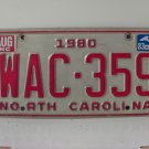 1983 North Carolina Passenger YOM License Plate EX NC WAC-359 NCY4
