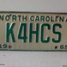 1969 North Carolina NC Amateur Radio License Plate K4HCS NCO2