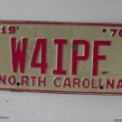 1970 North Carolina NC Amateur Radio License Plate W4IPF NC11