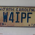 1972 North Carolina NC Amateur Radio License Plate W4IPF NCO2