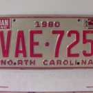 1984 North Carolina NC YOM License Plate VAE-725 VG- NCY4