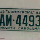 1982 North Carolina Truck YOM License Plate EX NC AM-4493 NC8