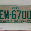 1978 North Carolina EX Truck YOM License Plate NC #EM-6700 NCY6