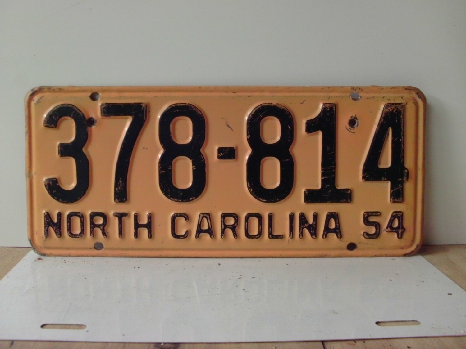 1954 North Carolina NC License Plate #378-814 Extra Holes NC1