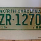 1969 North Carolina NC Passenger YOM License Plate ZR-1270 Mint! NC1