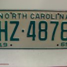 1969 North Carolina NC Passenger YOM License Plate HZ-4878 VG NCY1