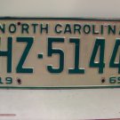 1969 North Carolina NC Passenger YOM License Plate HZ-5144 VG NC1