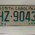 1969 North Carolina NC Passenger YOM License Plate HZ-9043 VG NCY1