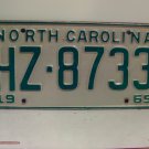 1969 North Carolina NC Passenger YOM License Plate HZ-8733 VG+ NCY1
