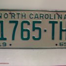 1969 North Carolina NC YOM Truck License Plate 1765-TH VG NCB2