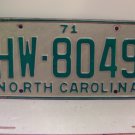 1971 North Carolina NC Passenger YOM License Plate HW-8049 VG NCY1